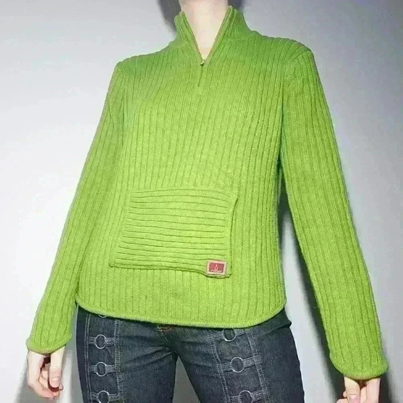Vintage 90s / Y2K apple green knit acrylic high neck quarter zip-up sweater - Picture 7 of 13